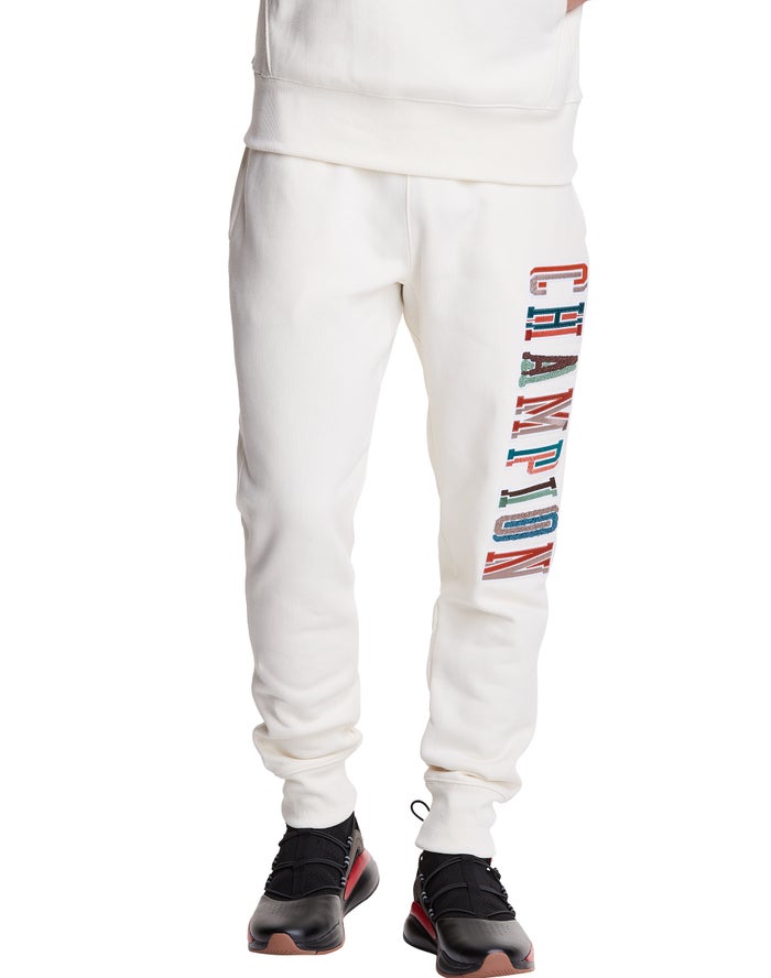 Champion Mens Joggers NZ - Reverse Weave Applique Logo White ( 1372-DHTMG )